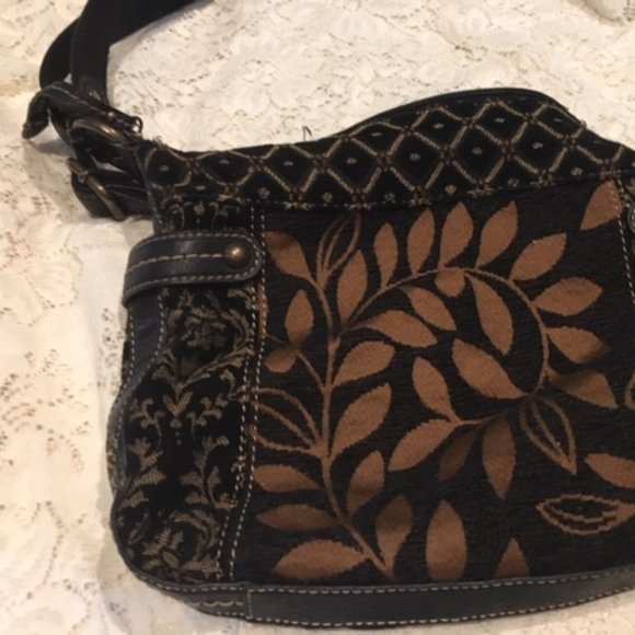 Fossil Floral/Geometric Fabric Shoulder Bag Adjustable Strap 11.5"x10.5" - Picture 7 of 16